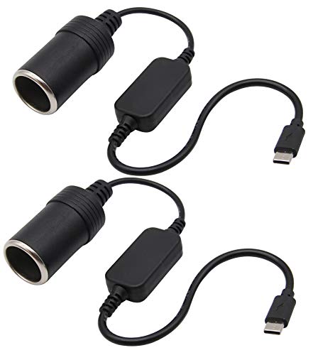 WYMECT USB C Male to 12V Car Cigarette Lighter Socket Female Converter Cable 2-Pack