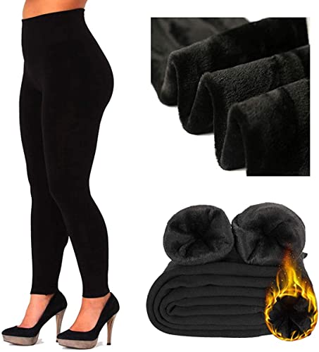 RASH ACCESSORIES Womens Ladies New Thermal Winter Black Thick Fur Fleece Lined Leggings (UK 10-12, Black)