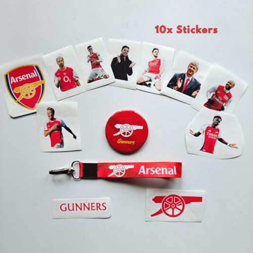 Image of TenorArts Arsenal Gift Box Merchandise for Fans - 5x7 Inches Laminated Photo Frame,1 Arsenal Keychain, 1 Badge, 4 4x6 inches Sized Posters, Multi sized Football Stickers - 5 items in 1 Box | Perfect for Gifting Football Fans