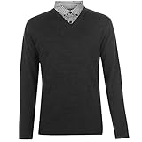Pierre Cardin Neue Jahreszeit V-Ausschnitt und Rundhalsausschnitt-Pullover mit Hemdkragen Mock Hemd Einsatz (5XL, Charcoal Marl)