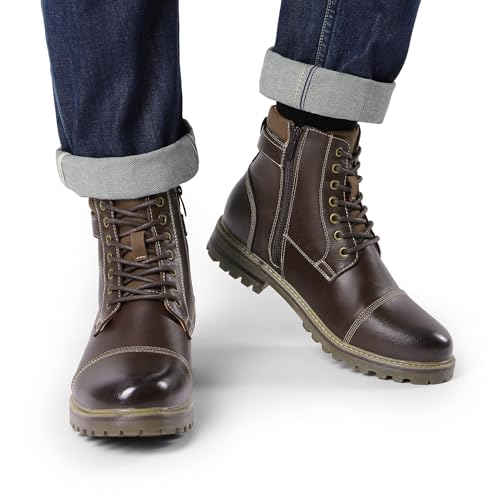 Bruno Marc Bruno Marc Men's Motorcycle Combat Boots Warm Zipper Biker Riding Oxford Boot,Size 10.5,Brown,ENGLE-05