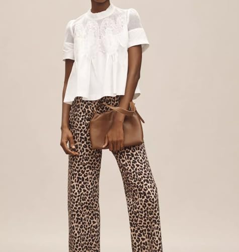 VAOYIU Women Lace-Detail Flared Blouse Short-Sleeve Crew Neck Lace Poplin Mesh Swing Top Elegant Loose Intricate Back Design3