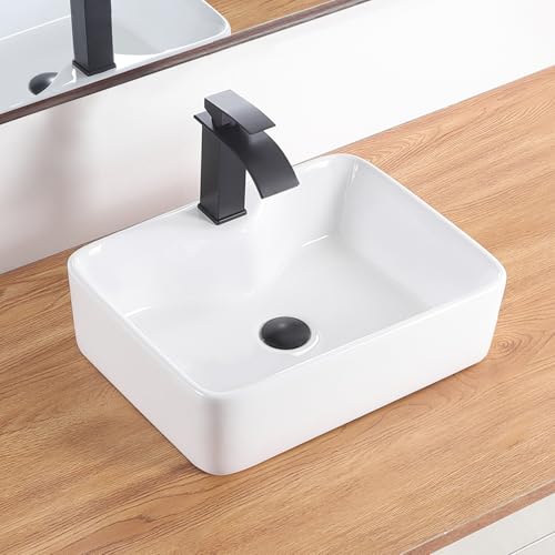 DEHOMEN Ceramic Bathroom Sink 19 in White Modern Rectangular Vessel