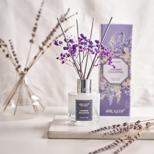 Image of Airkeep Reed Diffuser Set,3.38 fl oz (100 ml) - Lavender Eucalyptus Oil Diffusers with 8 Reed Sticks, Home Fragrance Reed Diffuser for Bathroom Shelf Decor