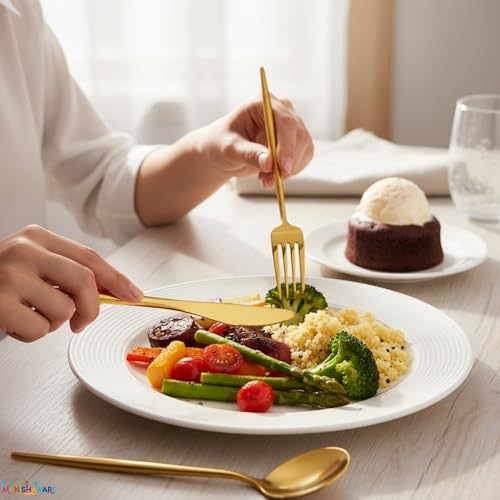 Image of Slim Handle Gold 24 Pcs Heavy Duty Stainless Steel Cutlery Set for Dining Table (6 pcs Spoon Set + 6 pcs Forks Set + 6 pcs Butter Knife + 6 pcs Dessert Spoon for Kitchen)