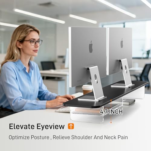 AFOOYO Large Dual Monitor Stand For Desk,43 Inch Desktop Computer Riser with Felt Drawer Acrylic Legs Desk Shelf Organizer For Computer/Laptop/PC/Printer/TV by AFOOYO - Used condition - Image 5