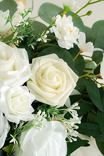 Ponatia Artificial Wedding Arch Kit (Pack of 3), with 26Ft White Draping Fabric, Flowers for Ceremony & Reception Backdrop Decoration (Ivory & White) - Image 8