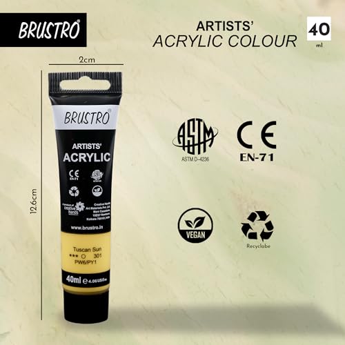 Image of BRUSTRO Artists Acrylic Paint Tube | 40ml, Tuscan Sun (Pack of 2)| Pastel Tone|Non-Toxic,Water based,Inter Mixable,Ideal for Painting,Textured Effects on Canvas,Paper,Fine Art Student and Professional