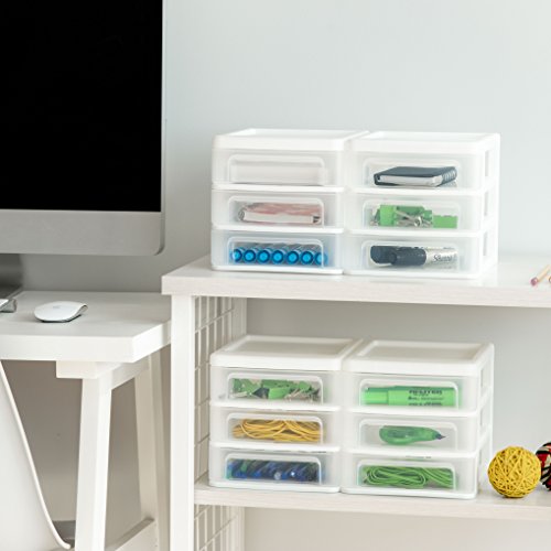 image for IRIS USA Plastic Stacking Desk Top 3-Drawer Storage Organizer, 4-Pack,