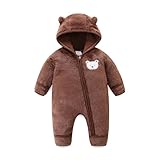 Newborn Bear Snowsuit Fold-Over Mittens Footed Onesie Winter Fleece Hooded Clothes 0-3 Months Baby Boy Clothes Dark Brown