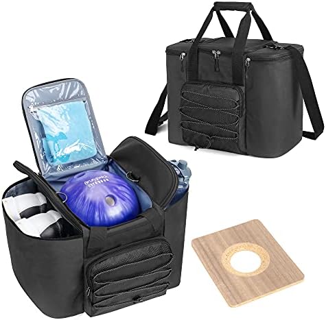 DSLEAF Bowling Ball Bag for Single Ball, Bowling Ball Tote Bag with Wooden Ball Holder and Extra Storage Pockets - Holds Bowling Shoes Up to Mens Size 16, Black