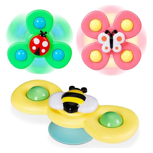 VIVATRA 3Pcs Silicone Suction Cup Base Spinning Bath Toy Sensory Fidget Baby Bath Spinning Bath Toys for Toddlers & Infants Sticks to Window Table Baby High Chair Tray Bath
