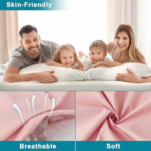 Image of Waterproof Mattress Protector King Size 75x70 - Waterproof Terry Cotton Mattress Protector /Breathable Elastic Fitted Style Bed Cover King Size Bed - Pink Color - Kids Urine Protection