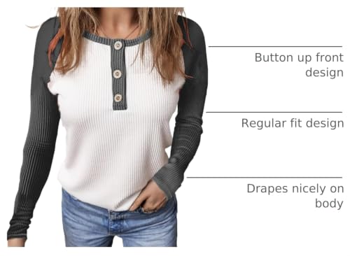 KINLONSAIR Women Raglan Long Sleeve Crew Neck Tunic Regular Fit T-Shirts Color Block Fall Button Down Henley Shirts Black by KINLONSAIR - Used condition - US$17.47