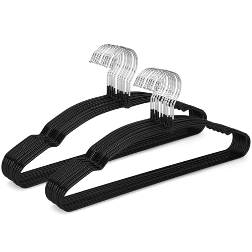 TOPIA HANGER Metal Hangers 20 Pack, Non Slip Clothes Hangers Space Saving, Heavy Duty Rubber Coated Wire Hanger for Coat, Shirt, Dress, Pants-Black, CT12H