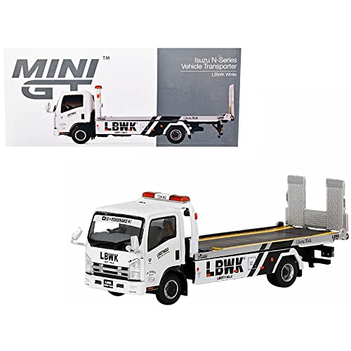MINI GT 1/64 Isuzu Nシリーズ (ELF) 車両積載車 LBWK ホワイト (右ハンドル) 完成品 MGT00356-Rのサムネイル