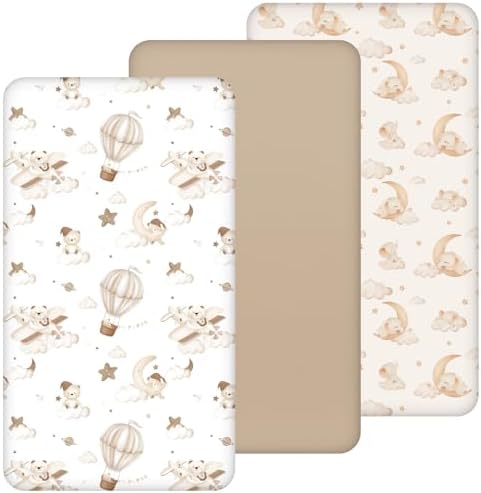 Yukkidds Spannbettlaken 60x120 cm Baby für Kinderbett & Babybett | Weich & Atmungsaktiv Mikrofaser, 3er Pack Bettlaken Spannbetttuch Kinderbettlaken 120x60, Braun Ballon