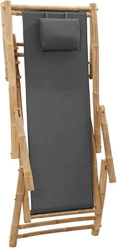 Miniatura 6 de vidaXL Silla de bambú ajustable con diseño plegable y lona, muebles de exterior gris oscuro para jardín, patio y terraza