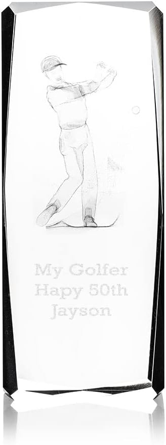 EIO Gifts Personalised Golfer Crystal Glass Block - Engraved with any custom text