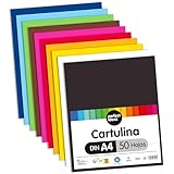 perfect ideaz cartulina cuché A4 de colores 50 hojas, cartulina, de color, en 10 colores diferentes, grosor de 300g/m², hojas de la máxima calidad