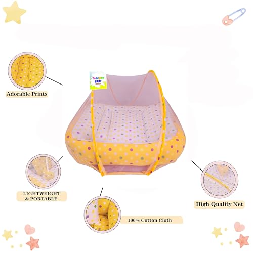 Image of Toddylon Baby Lounger Set Mosquito Net Cotton Essentials Infants Boy Girl (0-12 Months) Yellow