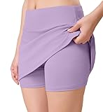 TRENDMALLS Skirt with Shorts for Women's Girl's Solid High Waist Flared Skater Short Mini Skirt for women Purple