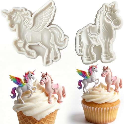 ICOCONG 2Pcs Unicorn Fondant Silicone Molds for DIY Cake Decorating, Candy