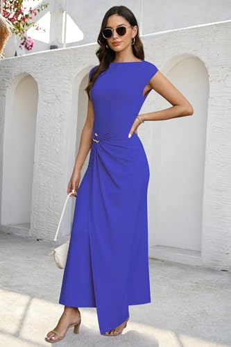 Image of Cocktail Dresses for Women 2026 Summer Formal Bodycon Cap Sleeve Dress Elegant Wedding Guest Party Long Maxi Dress