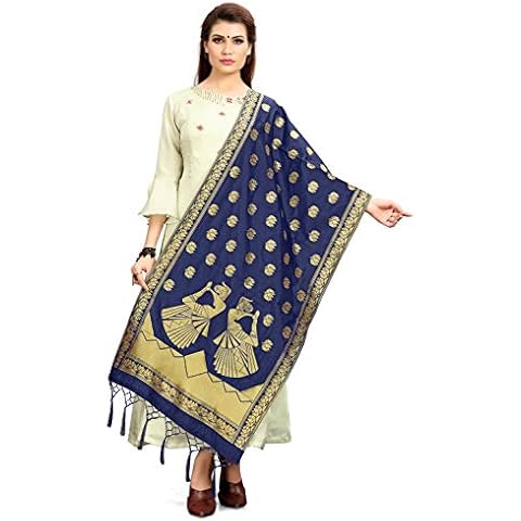 Elina Fashion Navy Blue Zari Work Dupatta Cover