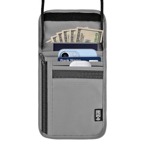 Brustbeutel Brusttasche mit Rfid Schutz, Unisex Wasserdicht Reisegeldbeutel, Anti-Diebstahl Brusttasche, Verstellbarem Reise Sicherheitstasche für Passport Kreditkarten Geld Herren Damen, Grau