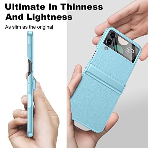 For Samsung Z Flip 4 Leather Case: Spring Hinge Protection & Camera Lens Protector Metal Volume Key Protective Slim Thin Shockproof Phone Case For Galaxy Z-Flip4 5G (Blue) #TOP6