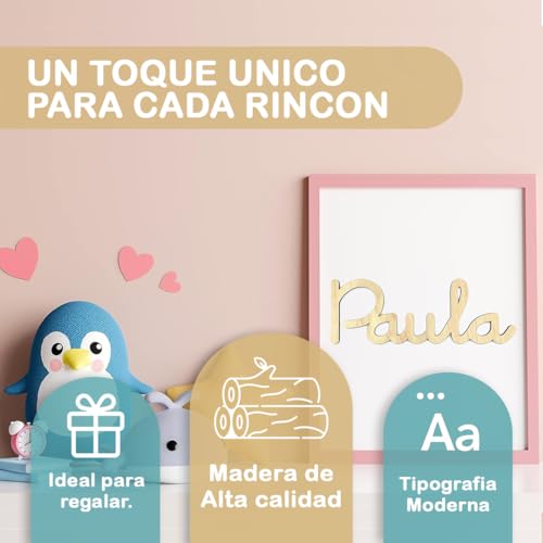 Miniatura 2 de Evyre Nombre Madera Personalizado Para Decoración Habitación Infantil, Bautizo O Baby Shower Letras Decorativas Para Eventos, 25 35 45 Cm Letras De Madera Para Pared O Puerta, 4 Tipografías