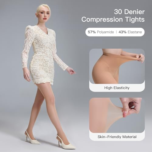 Yilanmy Compression Pantyhose for Women 10-15mmHg Support Hose Compression Tights 30D Sheer Stockings 2 Pairs3