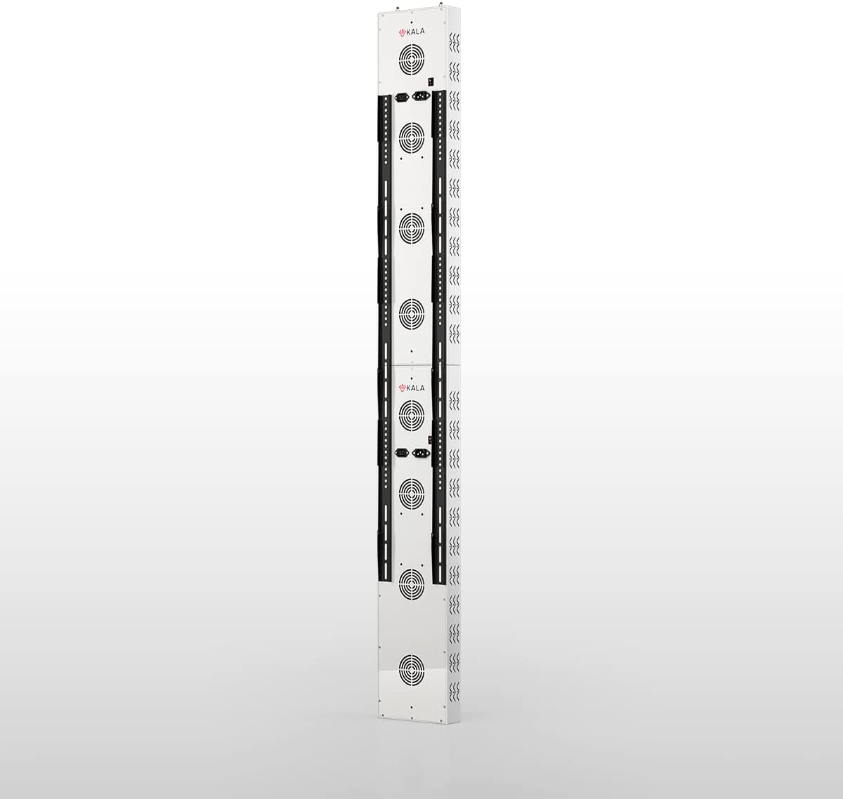 Posteriore view of two Kala Elite Red Light Therapy panels connected vertically, showing ventilation fans and control panels.
