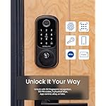 DESLOC B200 Fingerprint Smart Door Lock, Keyless Entry Door Lock, App Control, Smart Locks for Front Door, Smart Deadbolt Lock, Touchscreen Keypad, Emergency Power Port, 12 Months Battery, IP54 - Image 2
