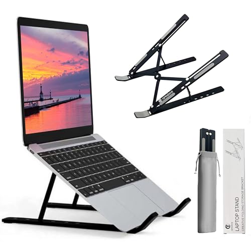 AiTodos® Supporto pc Portatile, Lega di Alluminio, Leggero, Antiscivolo, Portatile Pieghevole, Supporto per Laptop - Ventilazione e Dissipazione del Calore, Regolazione a 6 Marce - Laptop Stand（Nero）