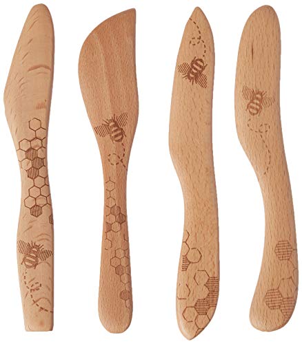 Talisman Designs Laser Etched Beechwood Spreaders | Set of 4 Honey Bee Design | Cutting, & Spreading Cheese | Cute & Functional