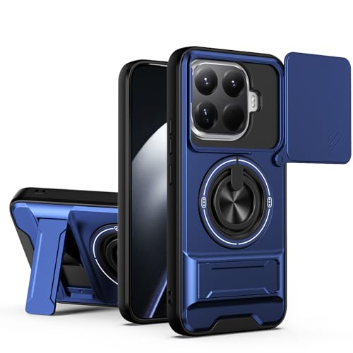 �X�}�z�P�[�X �Ή��@�� for Xiaomi 15T Pro �ԍڃ}�O�l�b�g�}�E���g�J���� �X���C�h�����p �����h�~ 2 in 1�yPC+TPU�z�����O�z���_�[ �L�b�N�X�^���h�P�[�X Blue
