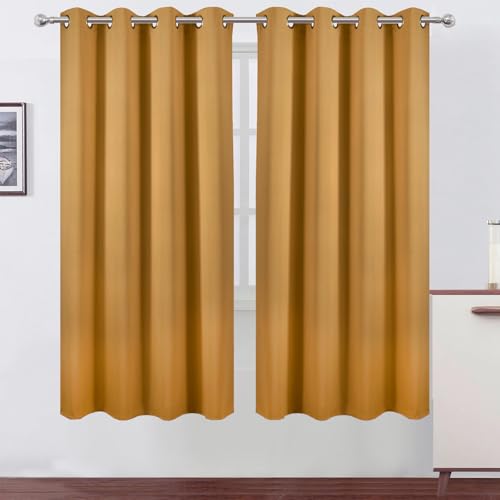 Image of LEMOMO Blackout Curtains 66 x 72 Inch Long Mustard Yellow Curtains Set of 2 Panels Room Darkening Curtains for Bedroom and Living Room