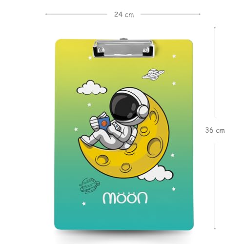Image of Clipboard Drawing, Writing, Exam Board with Clip (Size - 24x36 cm) Sturdy, Lightweight for Office, School, College - Space Moon