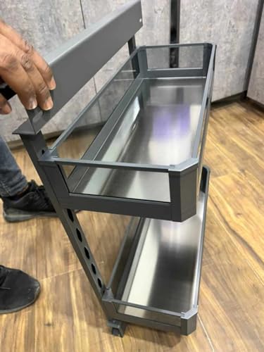 Image of DBR Kitchen Cabinet Side Mounted Bottle Pull Out Unit BPO with Soft Close (250 MM, Glass Finished)