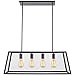 Lampundit Chandelier 4-Light Pendant, Matte Black Finish with Clear Glass Panels, Modern Industrial Square Linear Pendant Lighting for Kitchen Island Breakfast Bar Dining Room