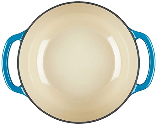 Image of Lodge 4.5 Quart Enameled Cast Iron Dutch Oven with Lid - Dual Handles - Oven Safe up to 500 F or on Stovetop - Use to Marinate, Cook, Bake, Refrigerate and Serve - Cornflower Blue