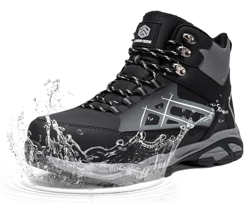 LARNMERN Waterproof Steel Toe Boots for Men, Non Slip Safety Work Industrial Construction Comfortable Outdoor Hiking Military Tactical Shoes