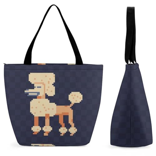 Sac bandoulière caniche de dessin animé grand cabas de plage et voyage femme