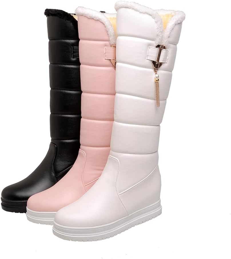 Women's Winter Knee High Tall Snow Boots Waterproof Rain Pull On Warm Fur Lined Wide Calf Snow Boot