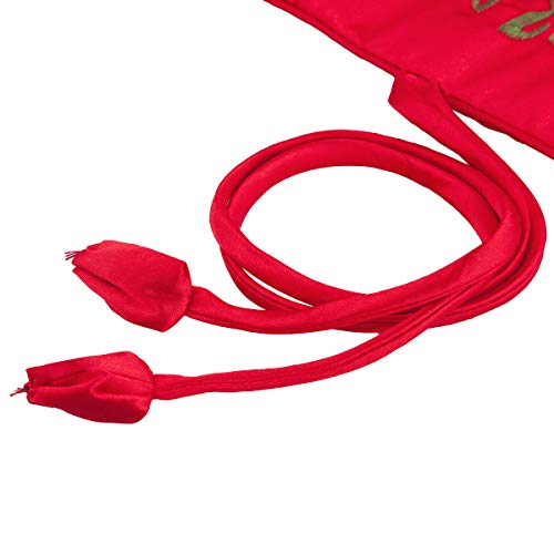 Tumbeelluwa Embroidery Travel Jewelry Bag Roll Embroidered Flower And Bird Brocade Organizer With Tie Close, Red #TOP2