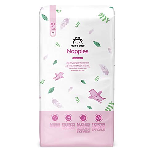 Amazon-Marke: Mama Bear Premium Windeln Größe 5+ (11-17 kg), Weiß, 148 Stück (2 Packungen mit 74)