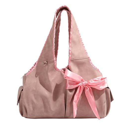 Suede Purse Large Bow Shoulder Tote Suede Bag for Women Spacious Casual Handbag Ruffle Cute Travel Purse Trendy Alt Daily