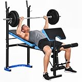 HOMCOM Banco de Musculación Multifuncional Banco de Pesas con Soporte para Barra y Respaldo Ajustable para Entrenamiento Completos de Cuerpo en Casa Gimnasio Negro y Azul
